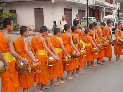 passing monks in the morning